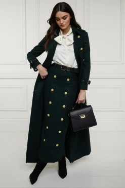 Holland Cooper Knightsbridge Maxi Skirt Emerald Houndstooth Clearance