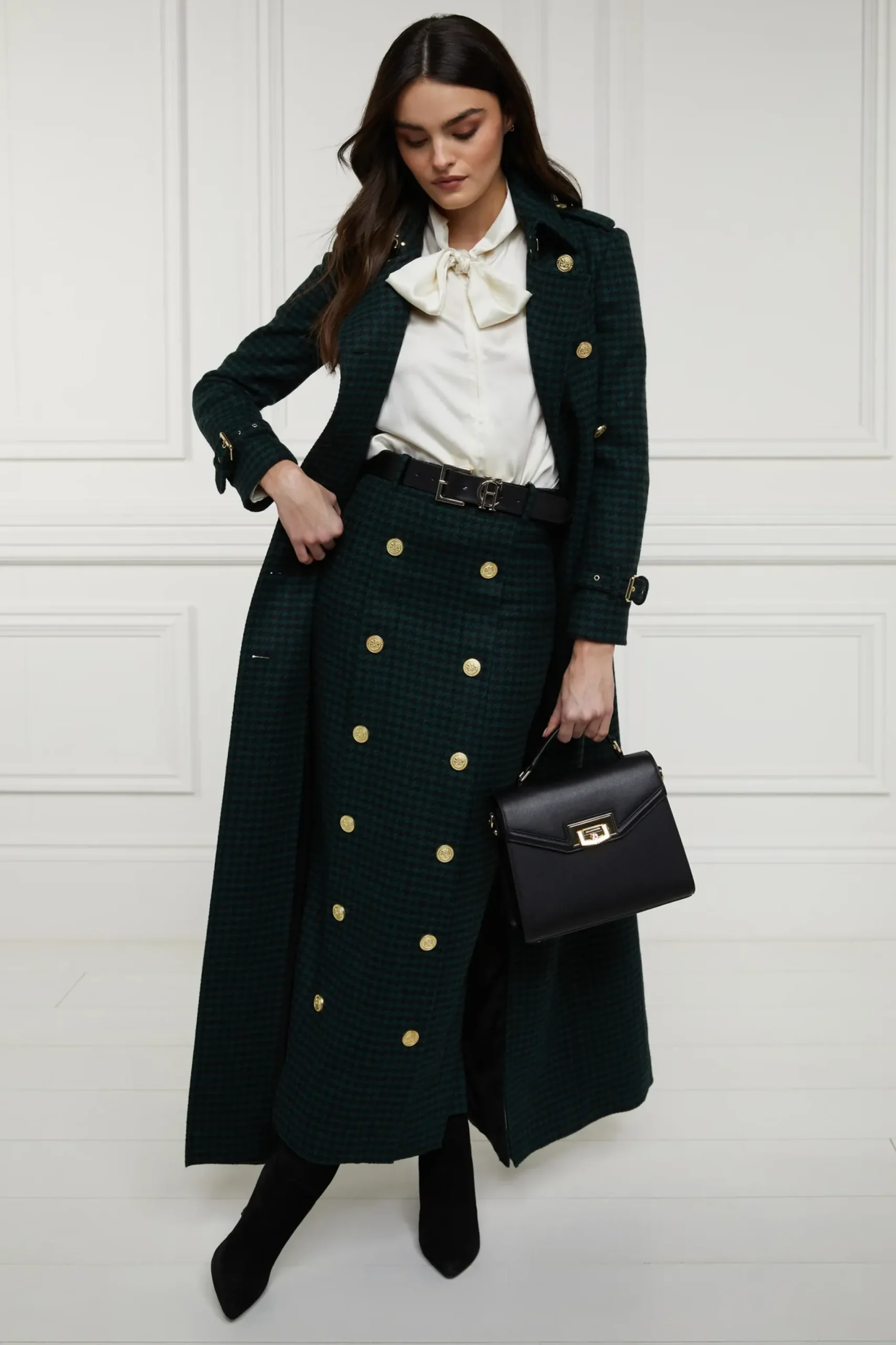 Holland Cooper Knightsbridge Maxi Skirt Emerald Houndstooth Clearance