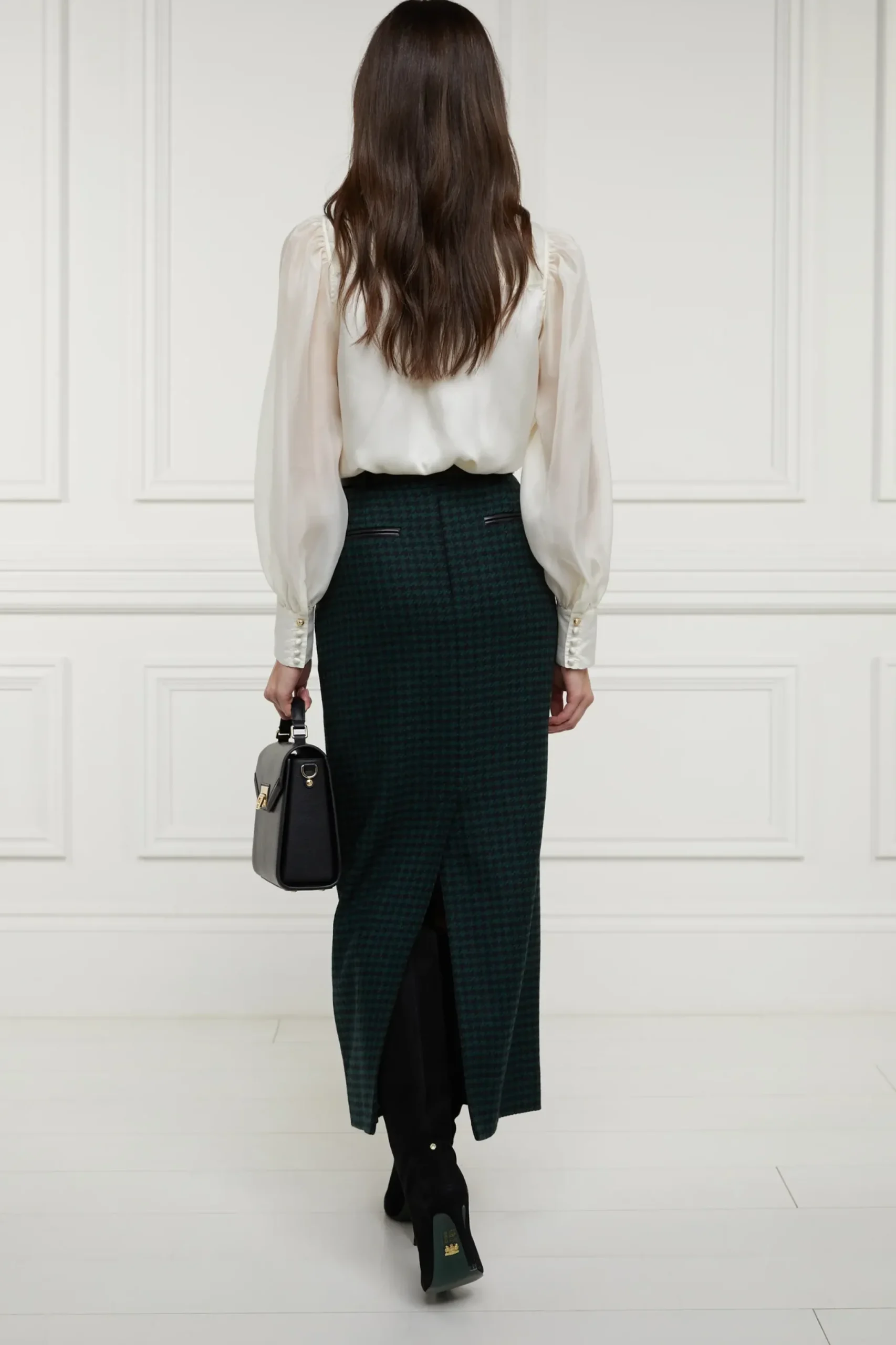 Holland Cooper Knightsbridge Maxi Skirt Emerald Houndstooth Clearance