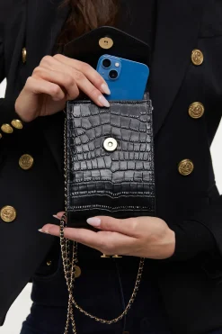 Holland Cooper Knightsbridge Phone Pouch Black Croc Sale