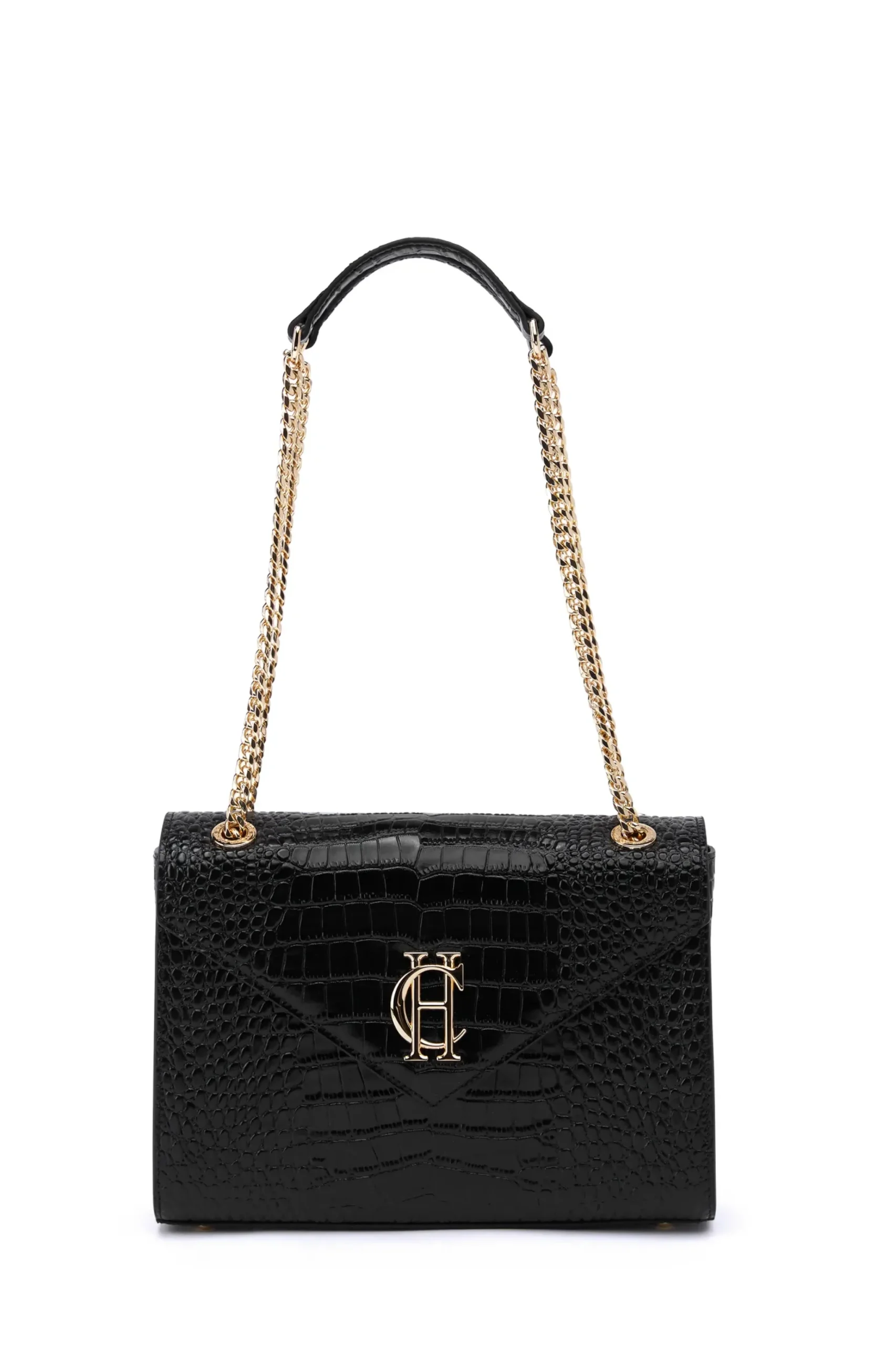Holland Cooper Knightsbridge Shoulder Bag Black Croc Clearance