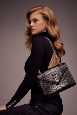 Holland Cooper Knightsbridge Shoulder Bag Black Croc Clearance
