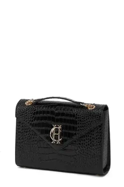 Holland Cooper Knightsbridge Shoulder Bag Black Croc Clearance