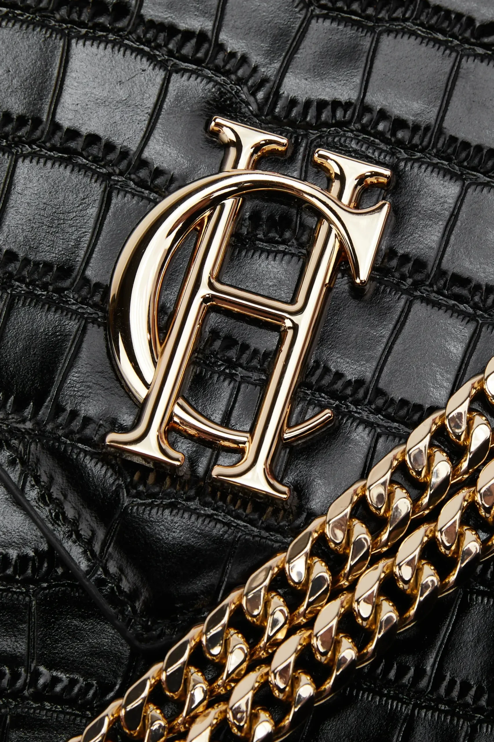 Holland Cooper Knightsbridge Shoulder Bag Black Croc Clearance