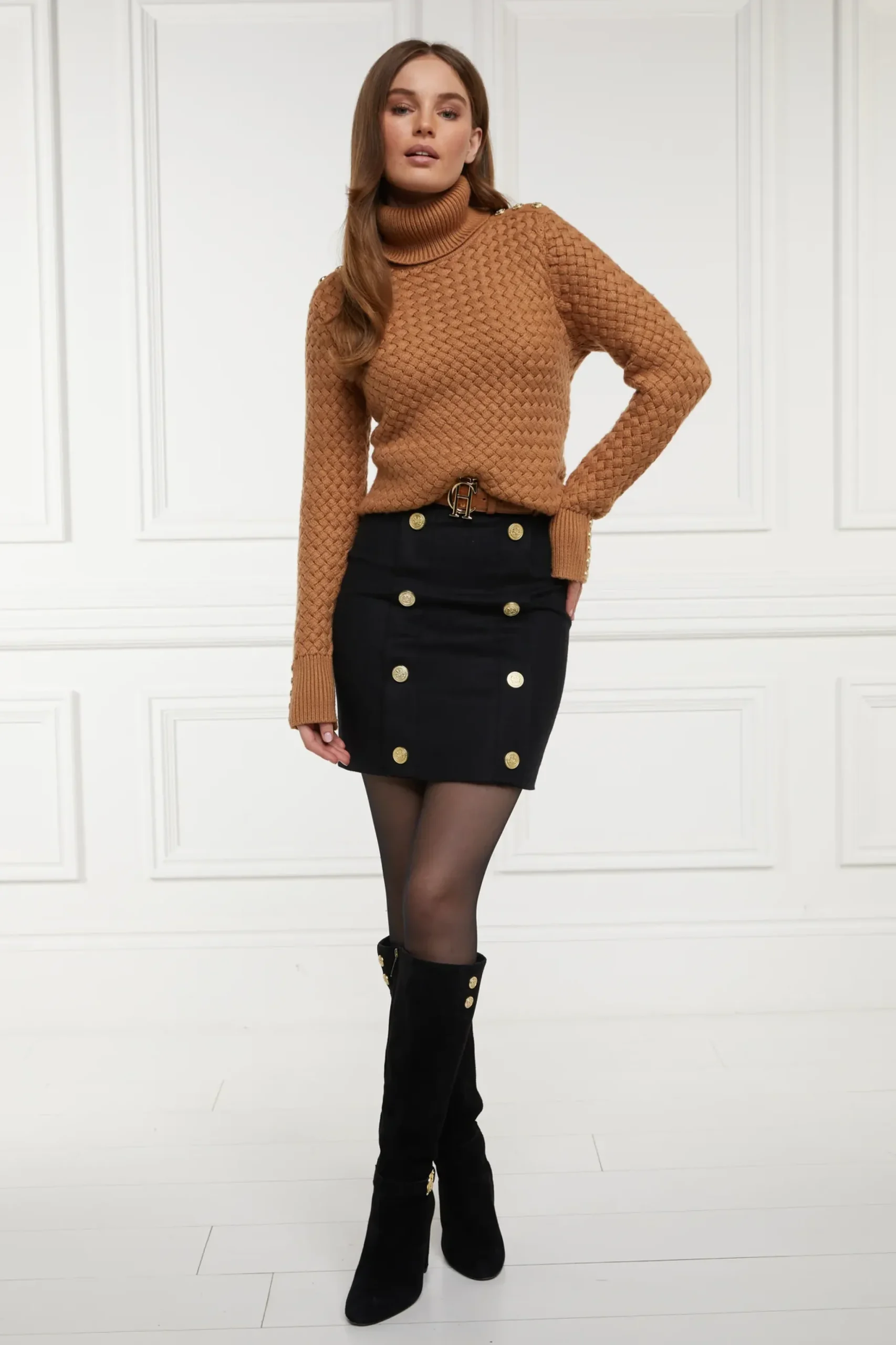 Holland Cooper Knightsbridge Skirt Soft Black Tan Online