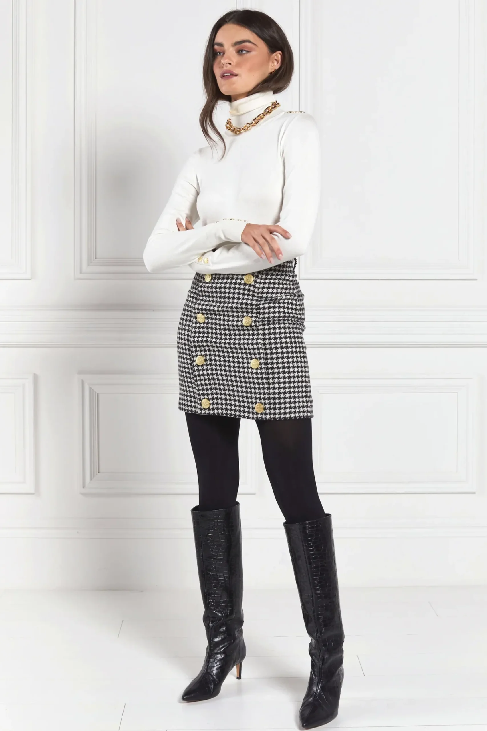 Holland Cooper Knightsbridge Skirt Houndstooth