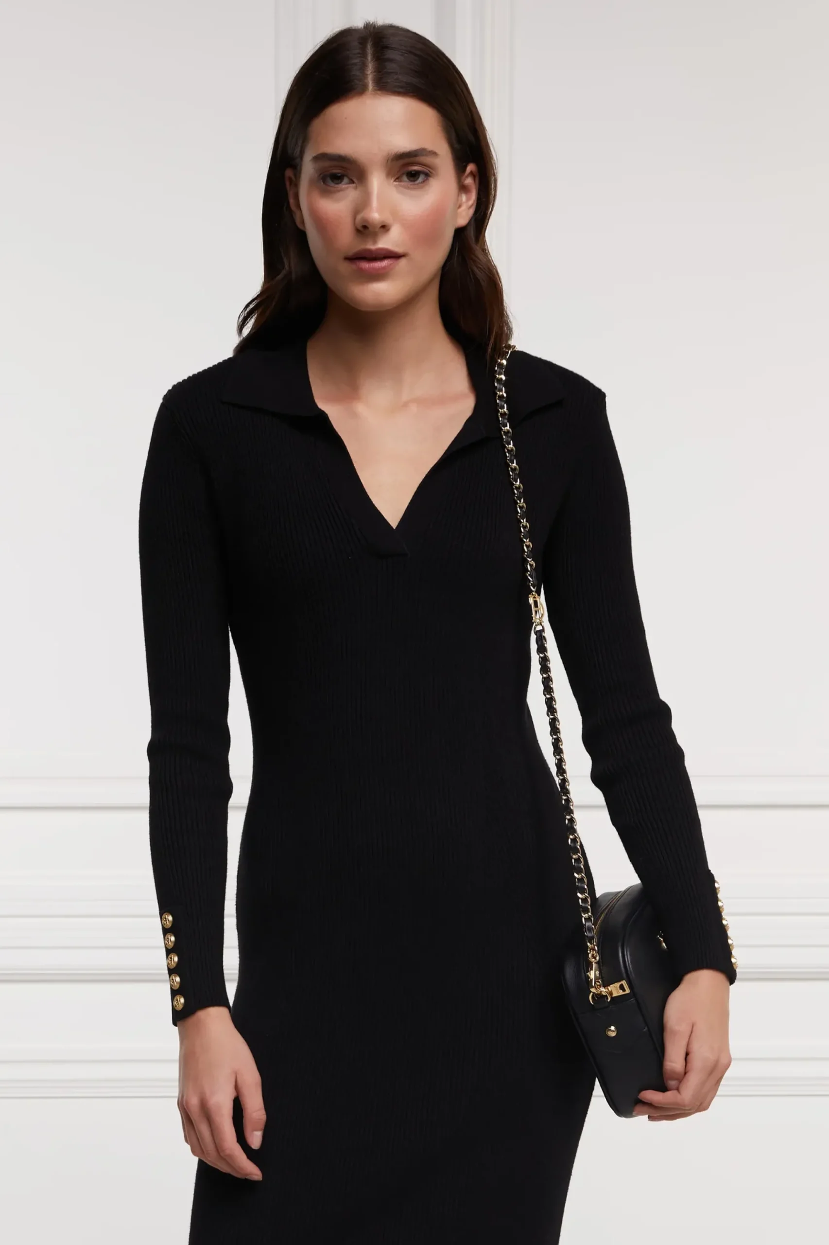 Holland Cooper Knitted Shirt Dress Black Outlet
