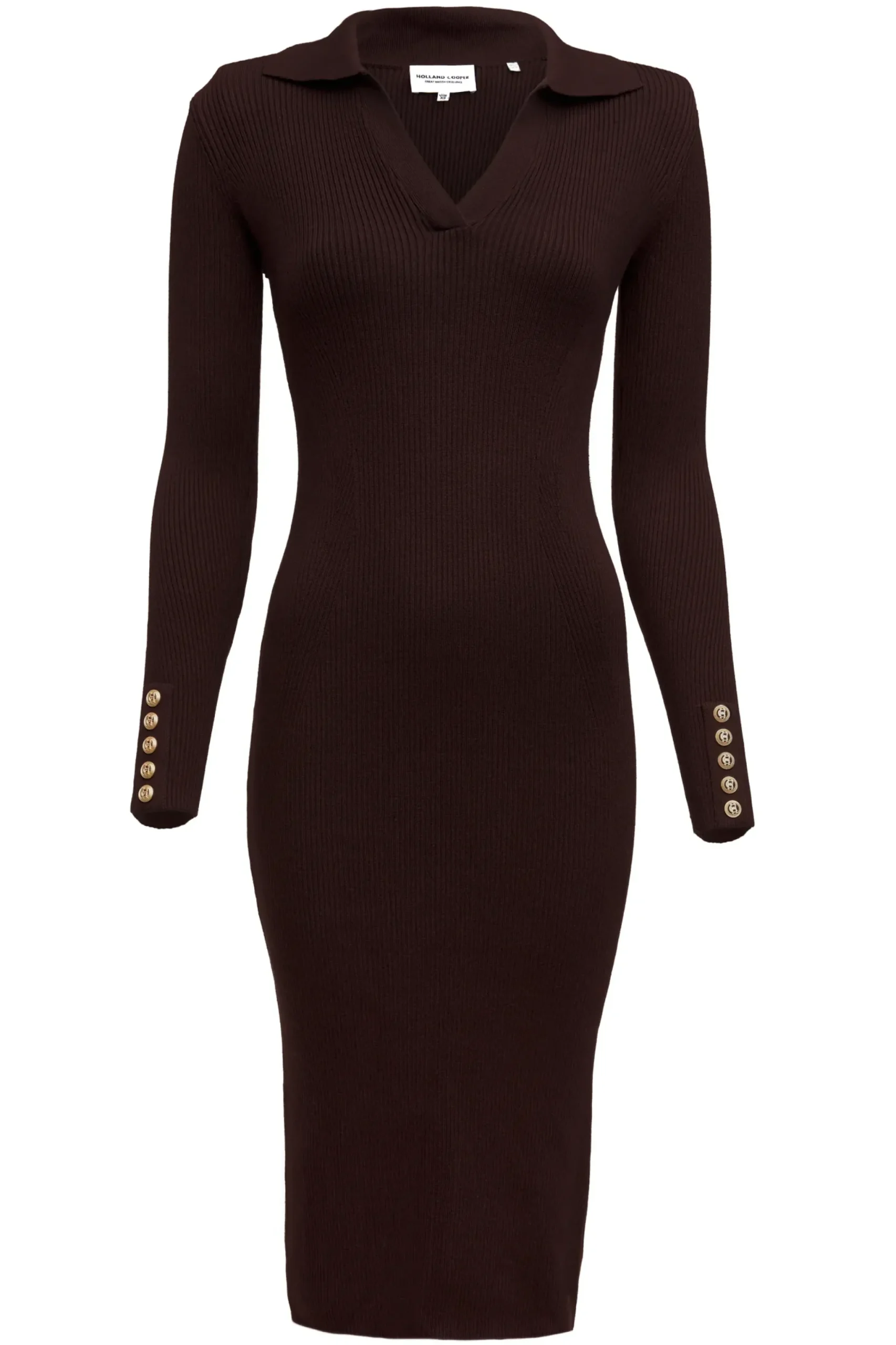 Holland Cooper Knitted Shirt Dress Chocolate Online