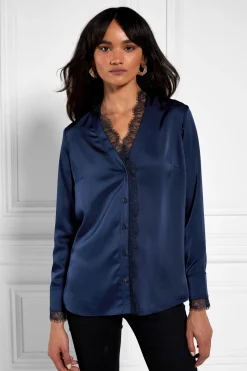 Holland Cooper Lace V-Neck Blouse Ink Navy Online