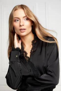 Holland Cooper Lace V-Neck Blouse Black Satin Online