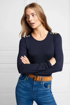 Holland Cooper Long Sleeve Crew Neck Tee Ink Navy