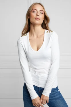 Holland Cooper Long Sleeve V-Neck Tee White Best