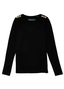 Holland Cooper Long Sleeve V-Neck Tee Black Best