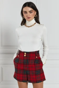 Holland Cooper Luxe Tailored Short Red Tartan Clearance