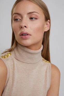 Holland Cooper Luxury Sleeveless Roll Neck Camel Clearance