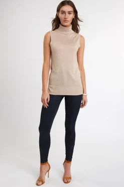 Holland Cooper Luxury Sleeveless Roll Neck Camel Clearance