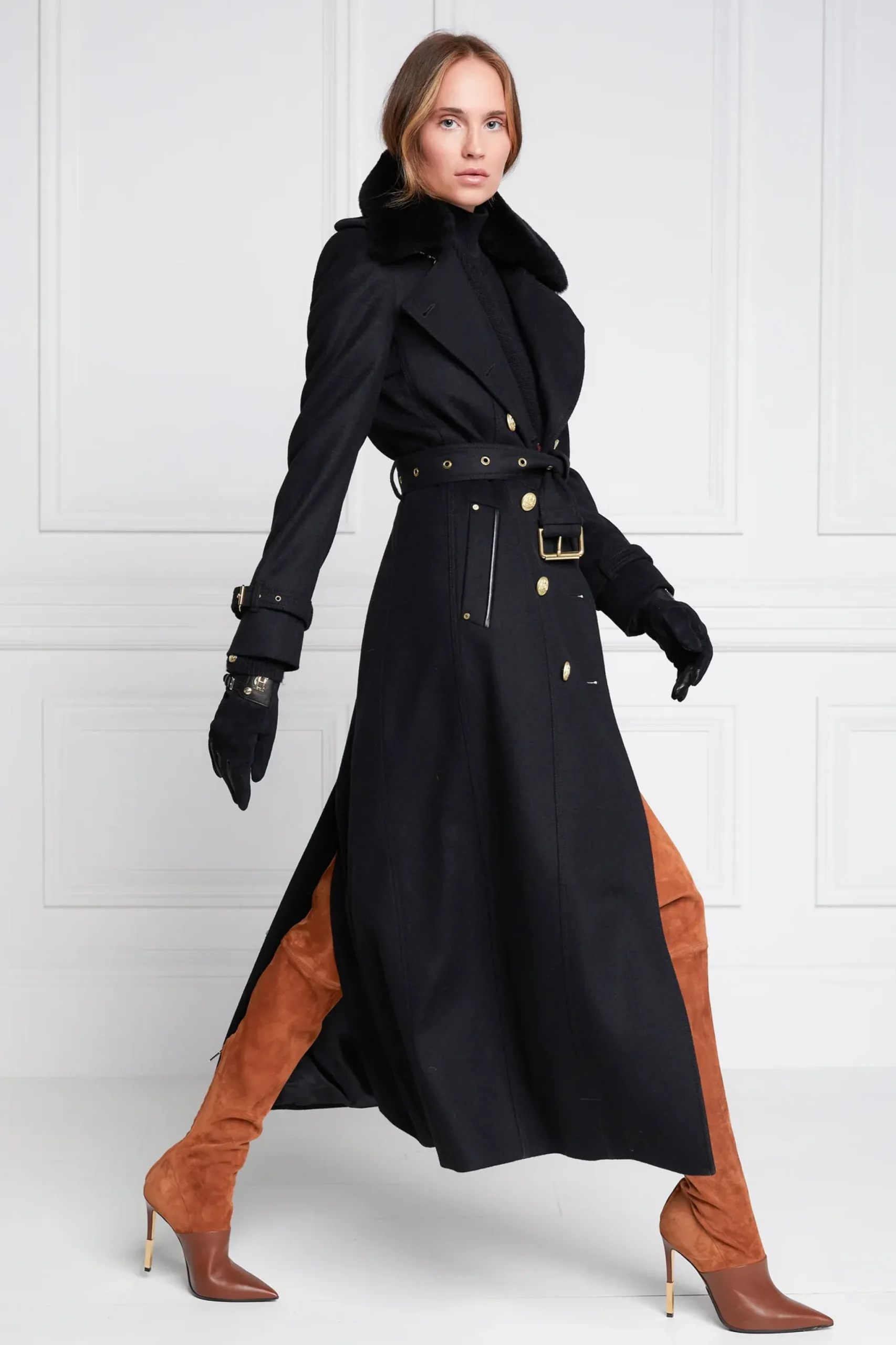Holland Cooper Marlborough Shearling Trench Coat Soft Black Online