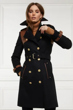 Holland Cooper Marlborough Trench Coat Soft Black Tan Best