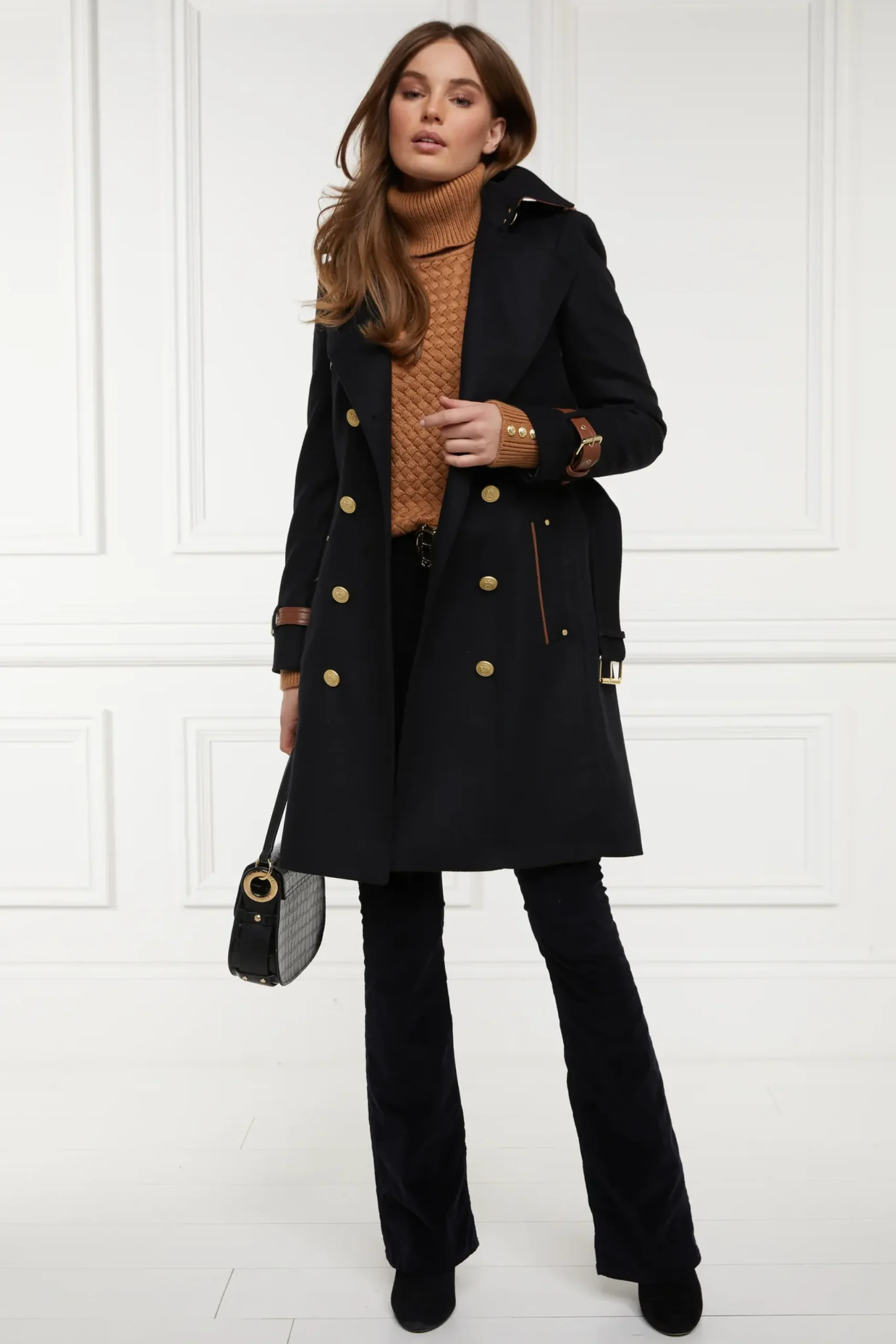 Holland Cooper Marlborough Trench Coat Soft Black Tan Best