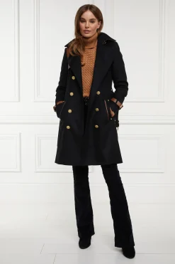 Holland Cooper Marlborough Trench Coat Soft Black Tan Best