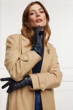 Holland Cooper Monogram Leather Gloves Ink Navy Discount