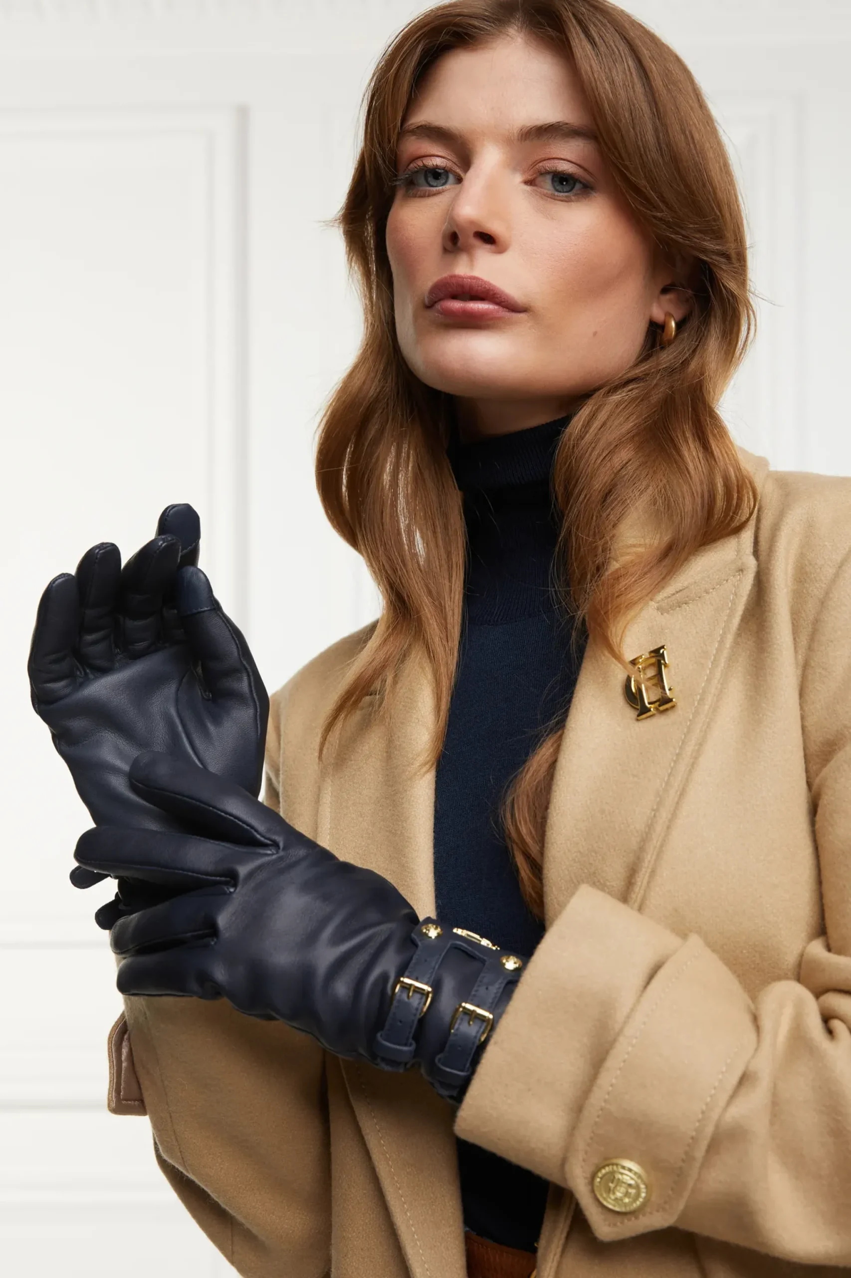 Holland Cooper Monogram Leather Gloves Ink Navy Discount