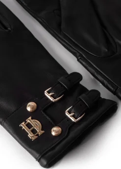Holland Cooper Monogram Leather Gloves Black Clearance