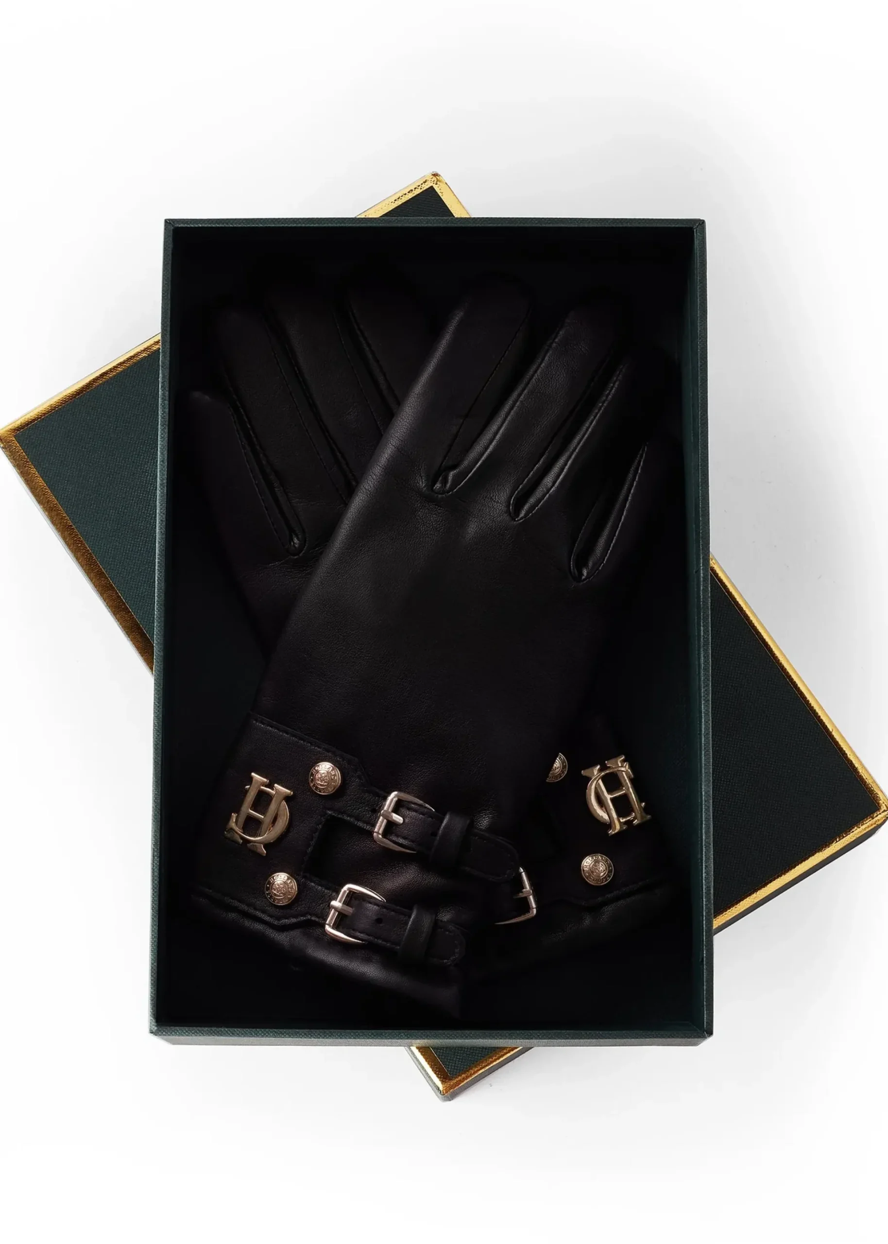 Holland Cooper Monogram Leather Gloves Black Clearance