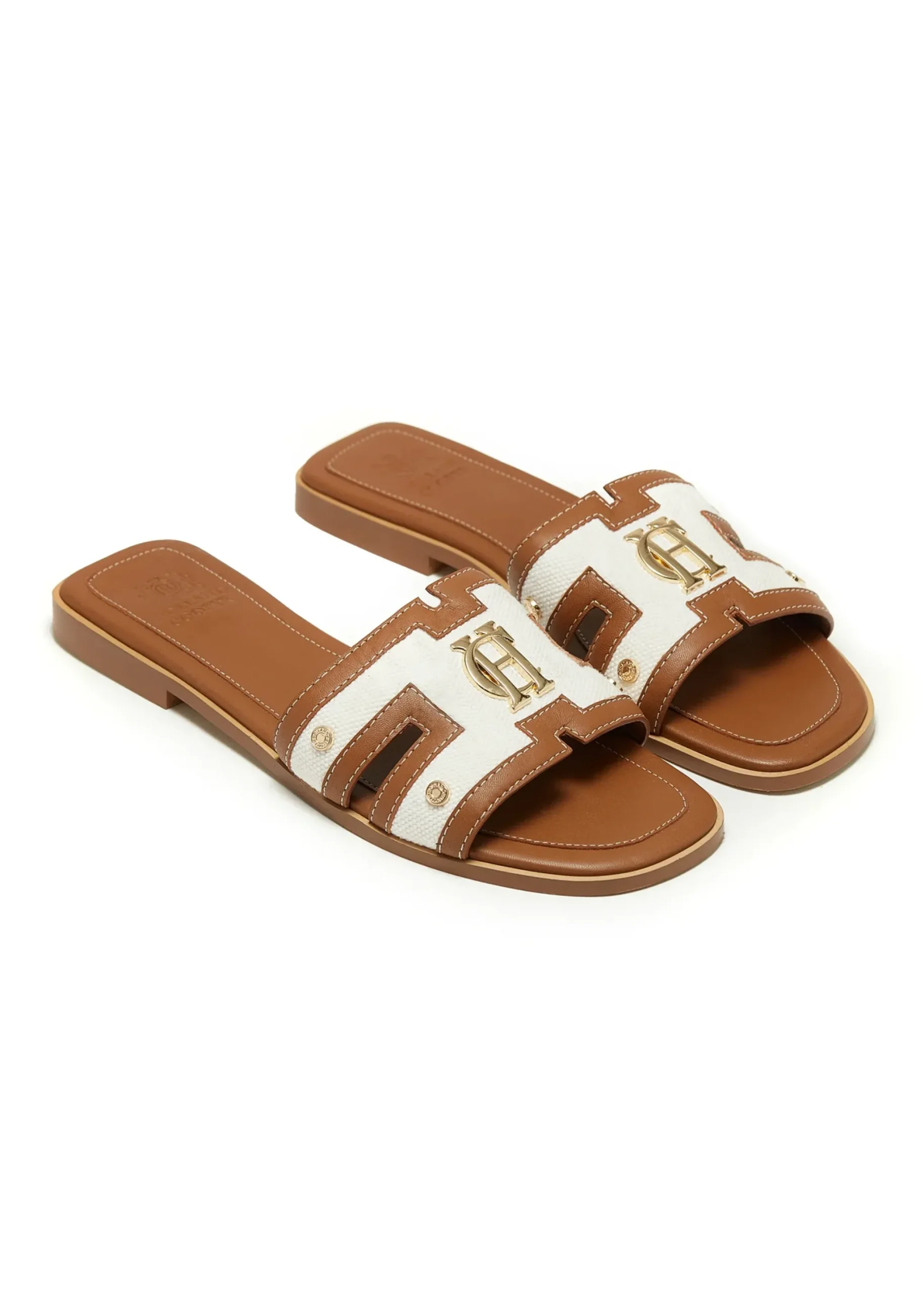 Holland Cooper Monogram Slides Tan Canvas Sale