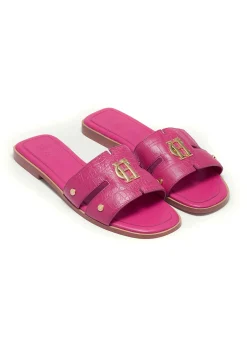 Holland Cooper Monogram Slides Pink Croc New