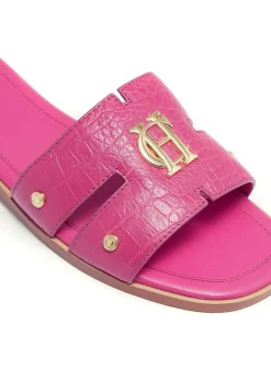 Holland Cooper Monogram Slides Pink Croc New