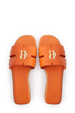 Holland Cooper Monogram Slides Orange Croc Clearance