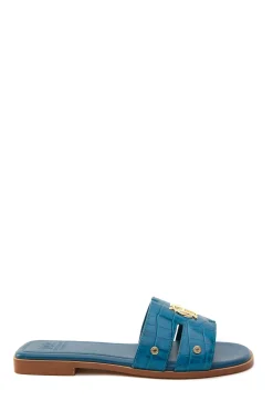 Holland Cooper Monogram Slides Teal Croc Best