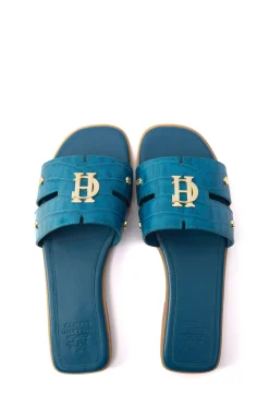 Holland Cooper Monogram Slides Teal Croc Best