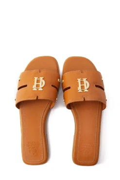 Holland Cooper Monogram Slides Tan Leather Hot