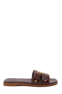 Holland Cooper Monogram Slides Chocolate Croc Online