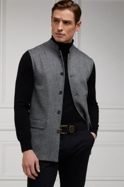 Holland Cooper Nehru Gilet Mono Herringbone Outlet
