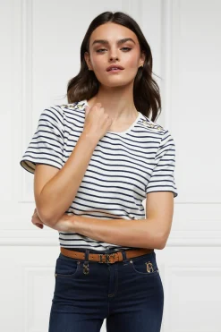 Holland Cooper Padstow Crew Neck Tee Natural Ink Navy Stripe Sale