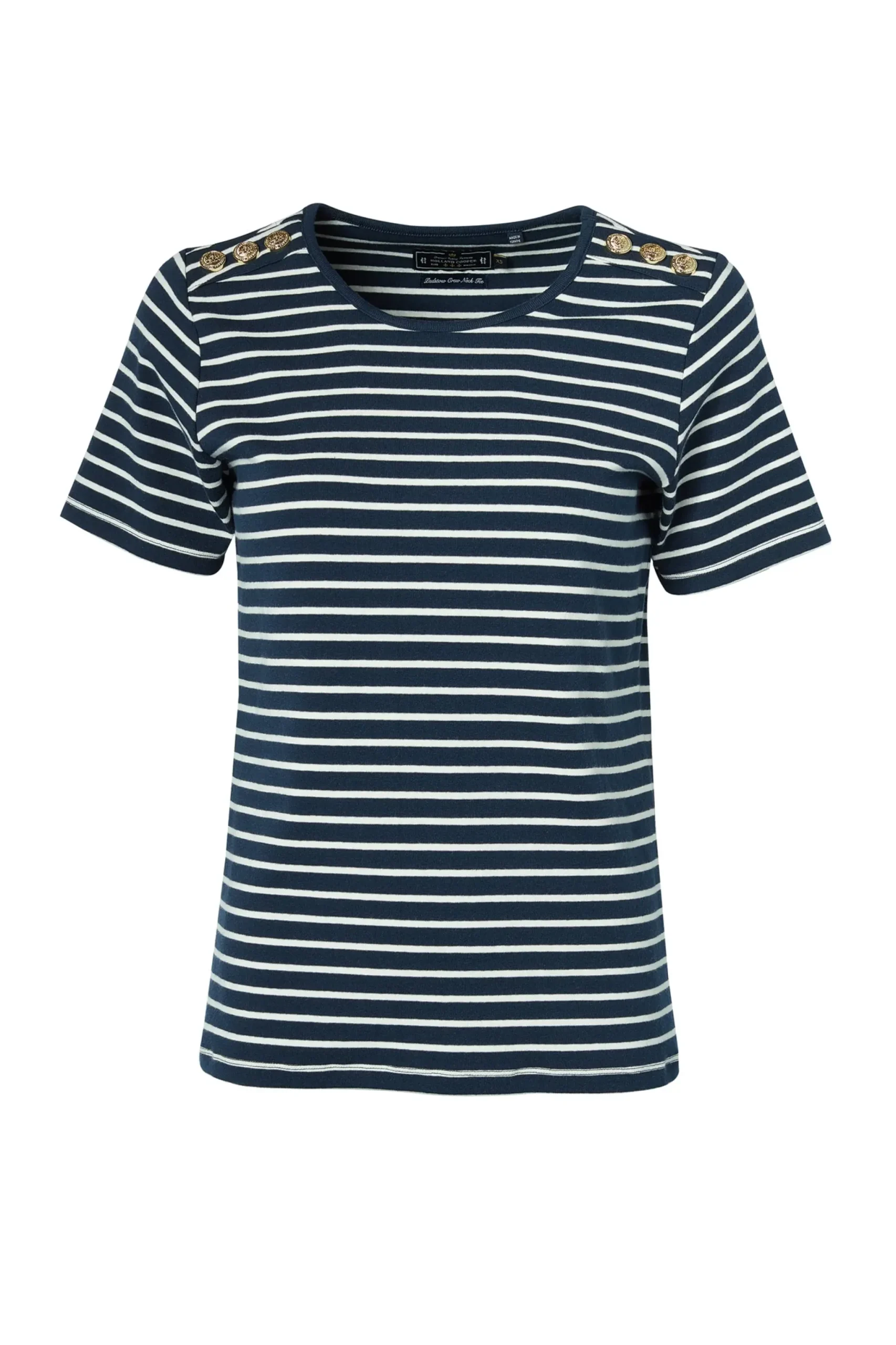 Holland Cooper Padstow Crew Neck Tee Ink Navy Natural Stripe Best