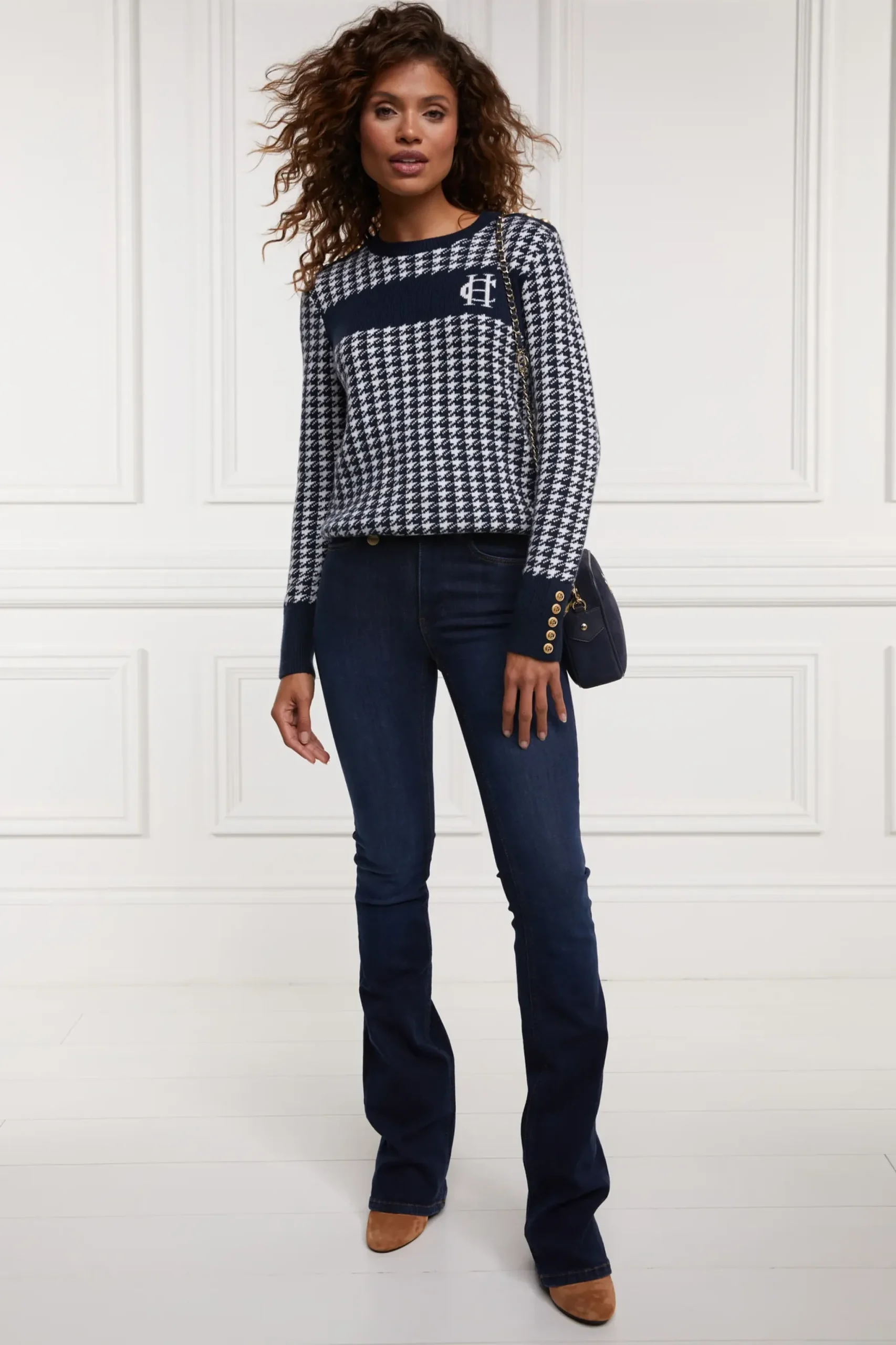 Holland Cooper Panel Crew Neck Knit Ink Navy Best
