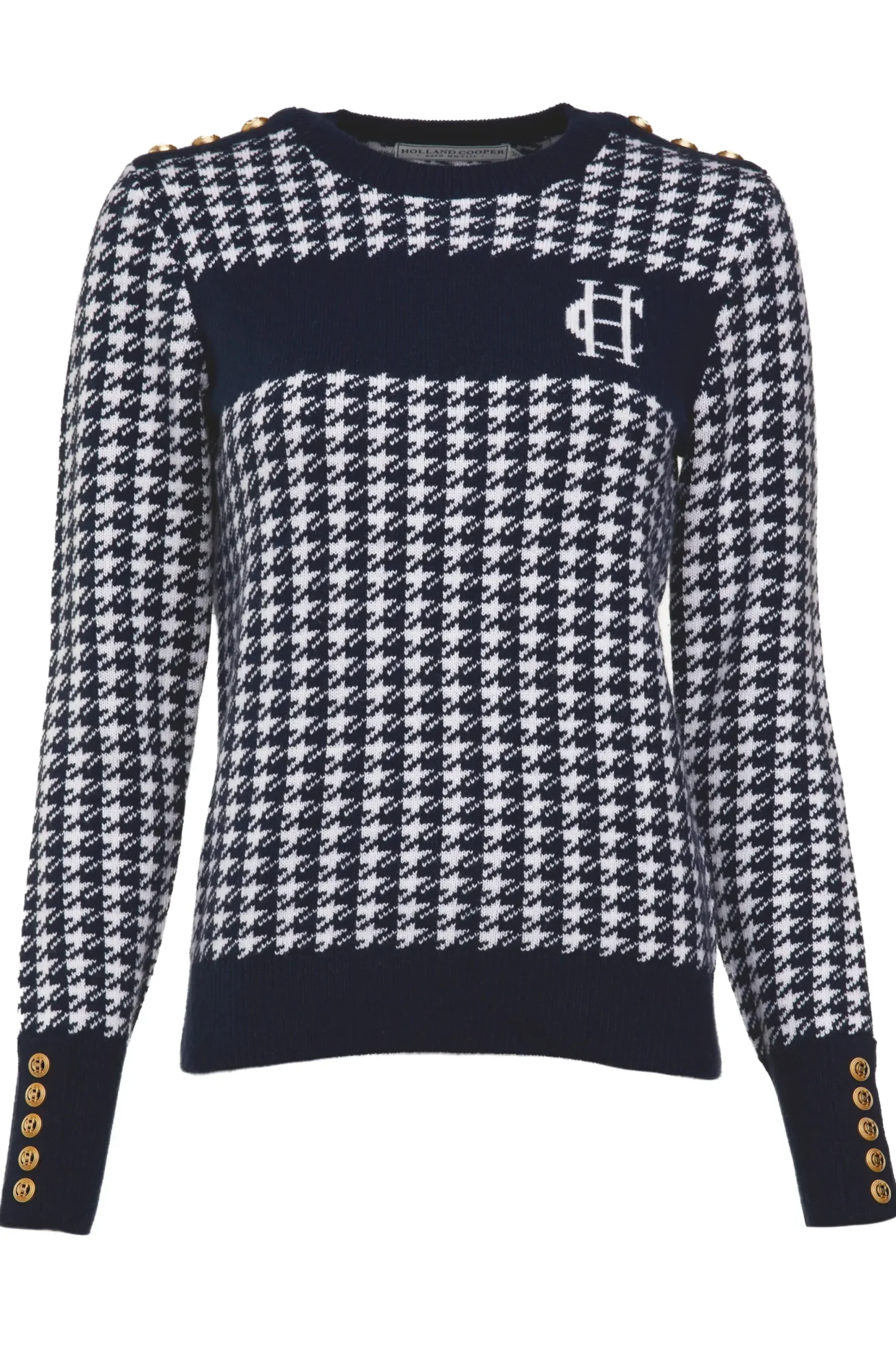 Holland Cooper Panel Crew Neck Knit Ink Navy Best