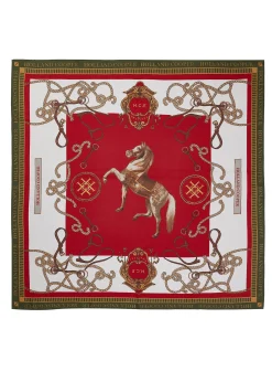 Holland Cooper Regal Horse Silk Scarf Racing Green Heritage Red Sale