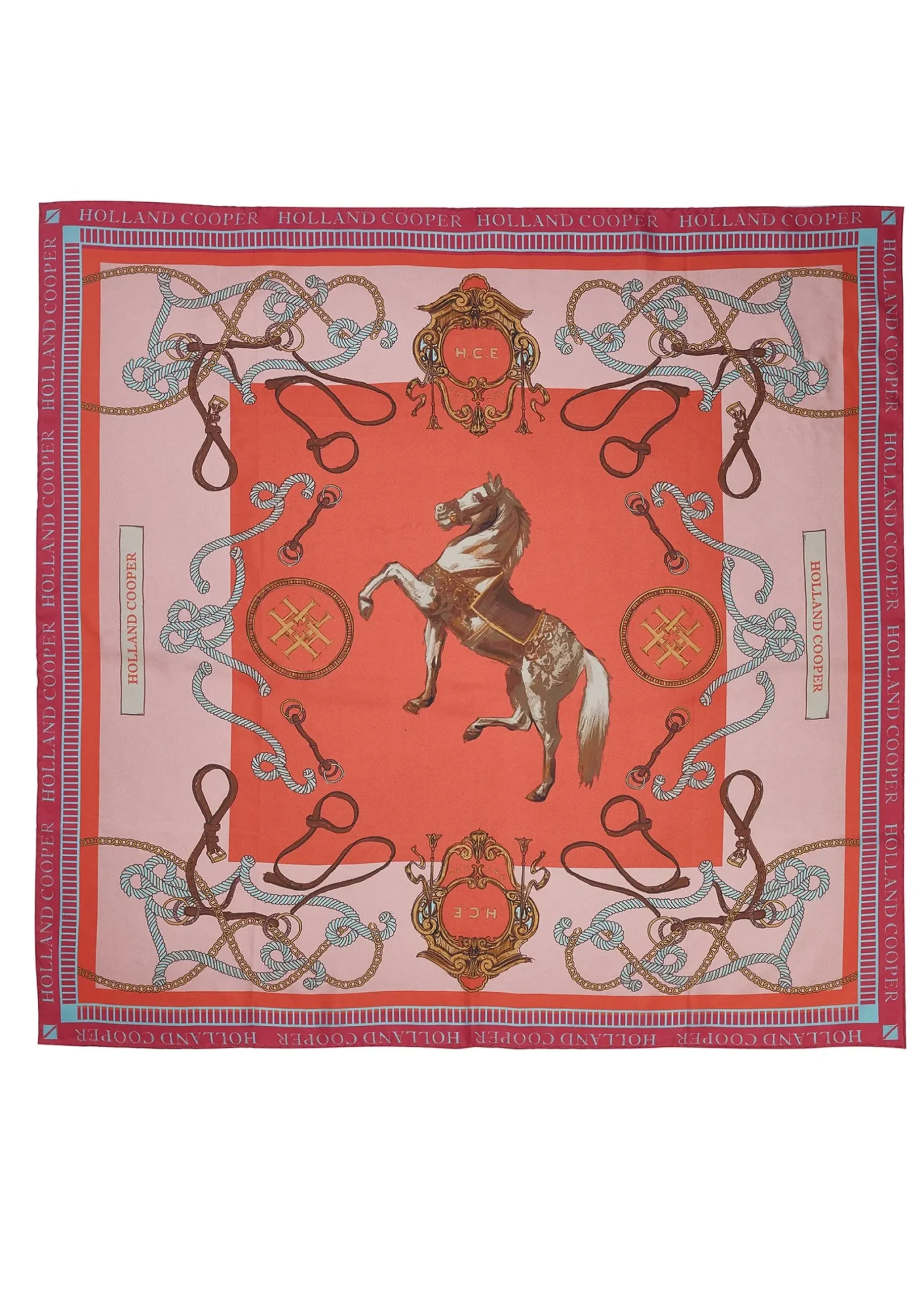 Holland Cooper Regal Horse Silk Scarf Coral Clearance