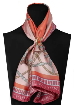 Holland Cooper Regal Horse Silk Scarf Coral Clearance