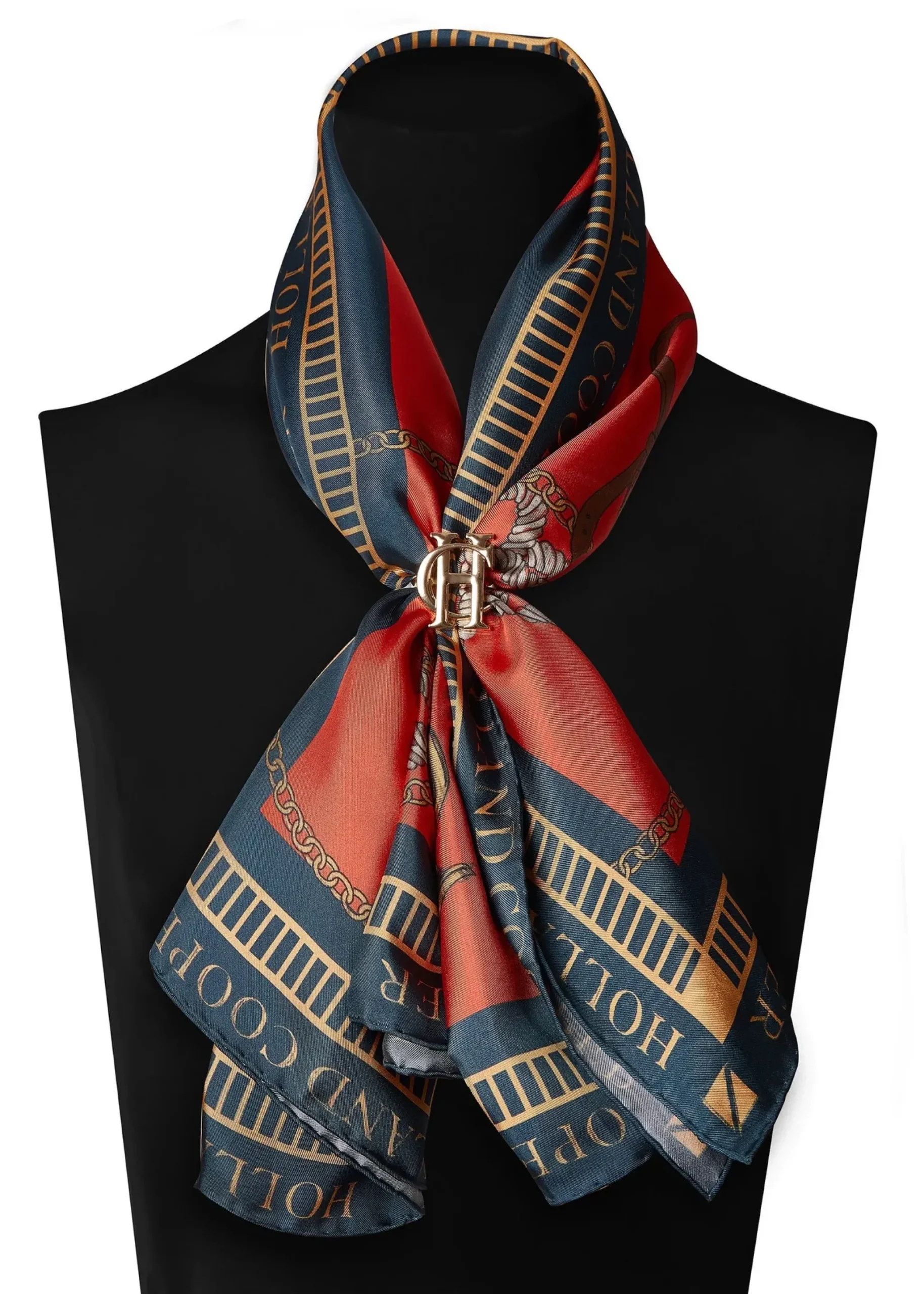 Holland Cooper Regal Horse Silk Scarf Ink Navy Neroli