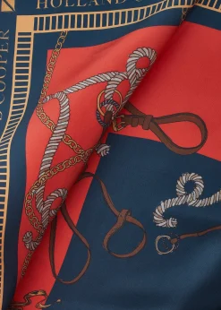 Holland Cooper Regal Horse Silk Scarf Ink Navy Neroli