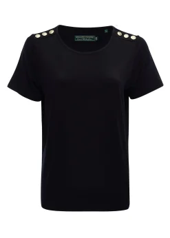 Holland Cooper Relax Fit Crew Neck Tee Black New