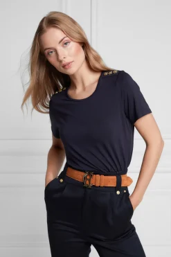 Holland Cooper Relax Fit Crew Neck Tee Ink Navy Sale