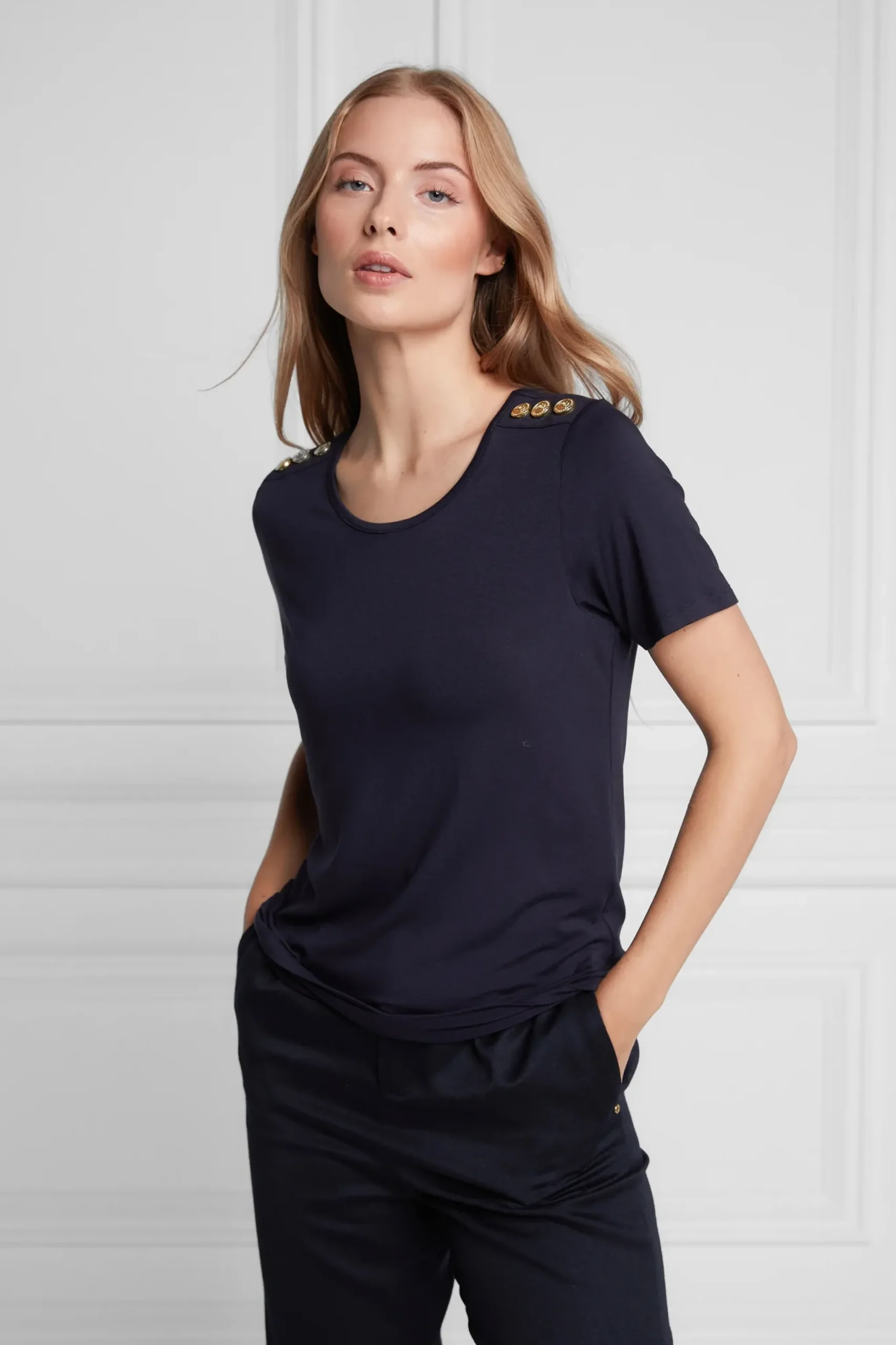 Holland Cooper Relax Fit Crew Neck Tee Ink Navy Sale