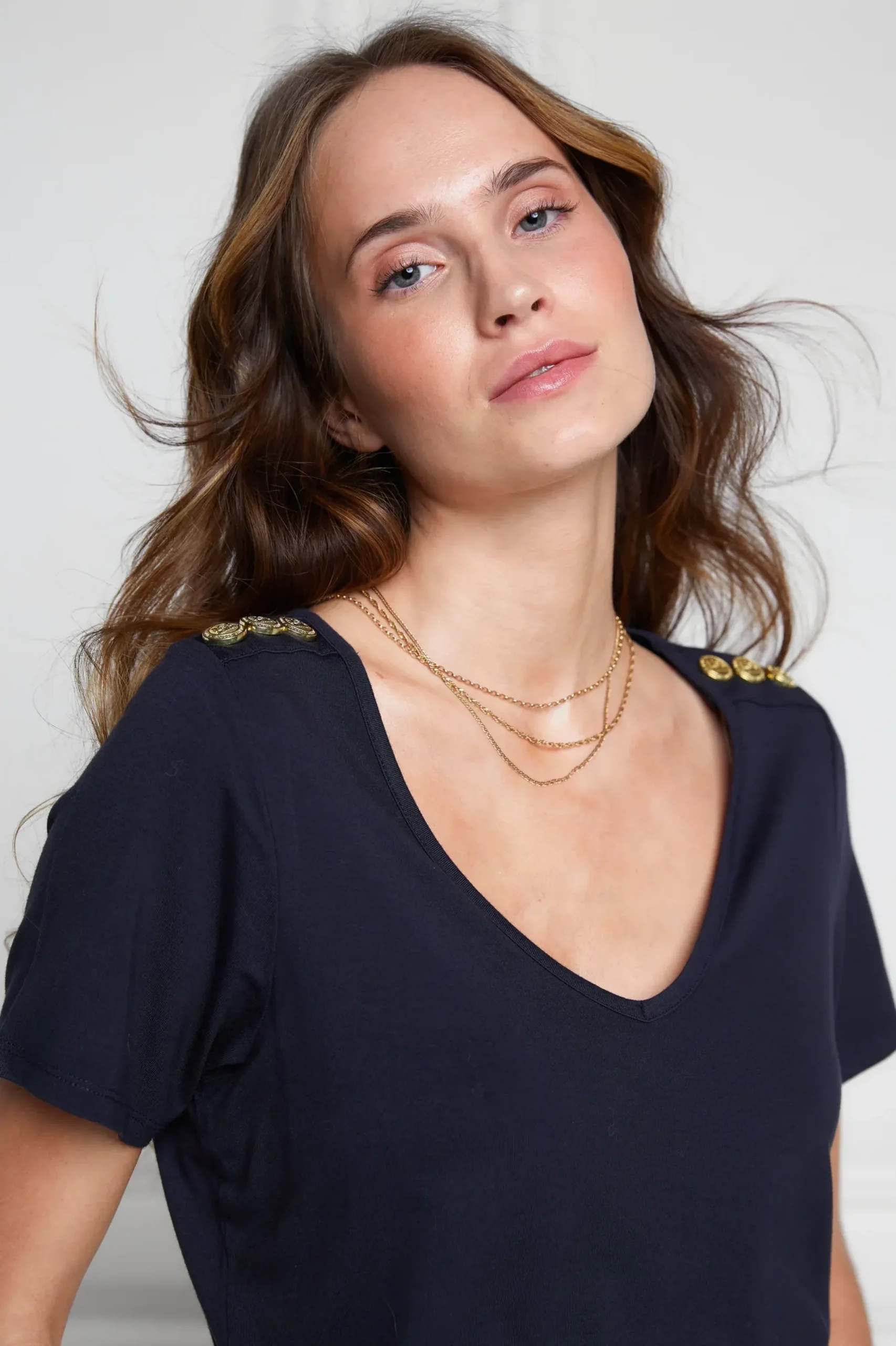 Holland Cooper Relax Fit V-Neck Tee Navy